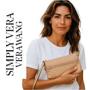 Simply Vera Wang Neutral Fold Over Zip Wallet Pouch Bag Clutch Cosmetic Wristlet